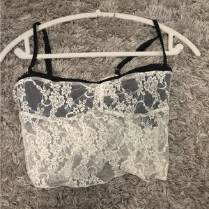 White and black lace top